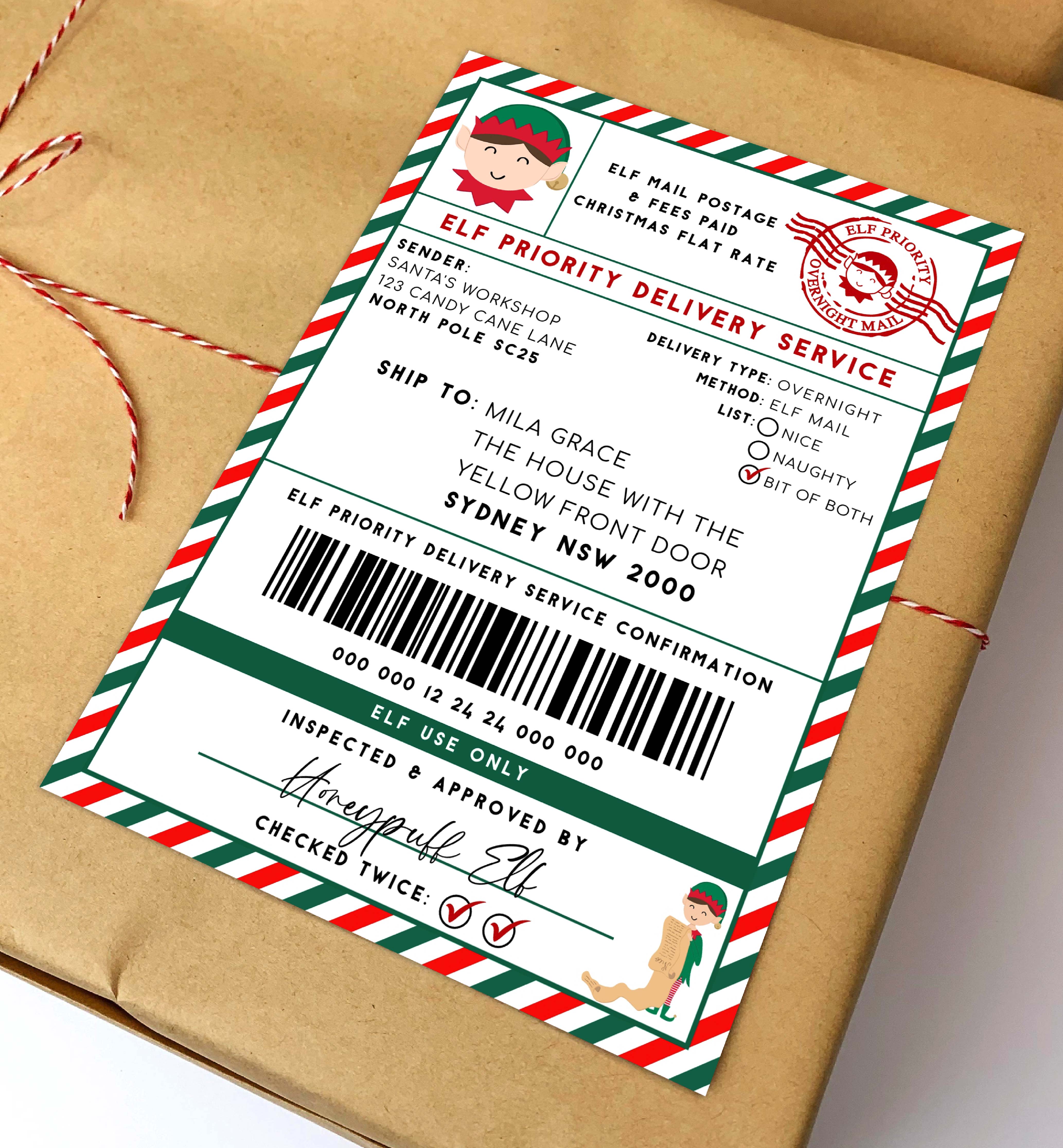  North Pole Express Delivery Service - Elf Inspected and  Approved - Jumbo Large Holiday Gift Tag to from with Red Ribbon 7 x 5  inches : Health & Household