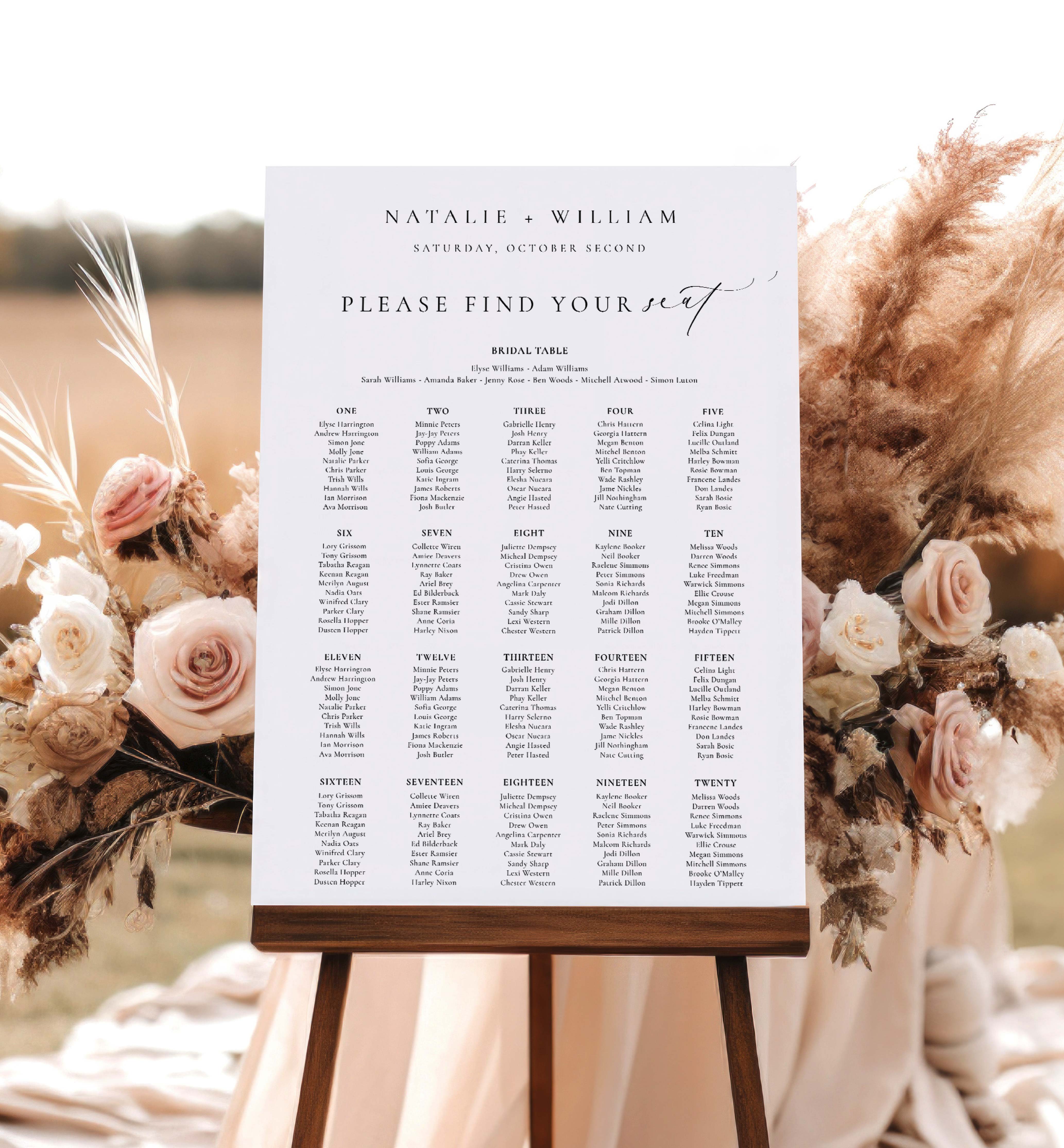 Ellesmere White | Printable Seating Chart Template – Black Bow Studio