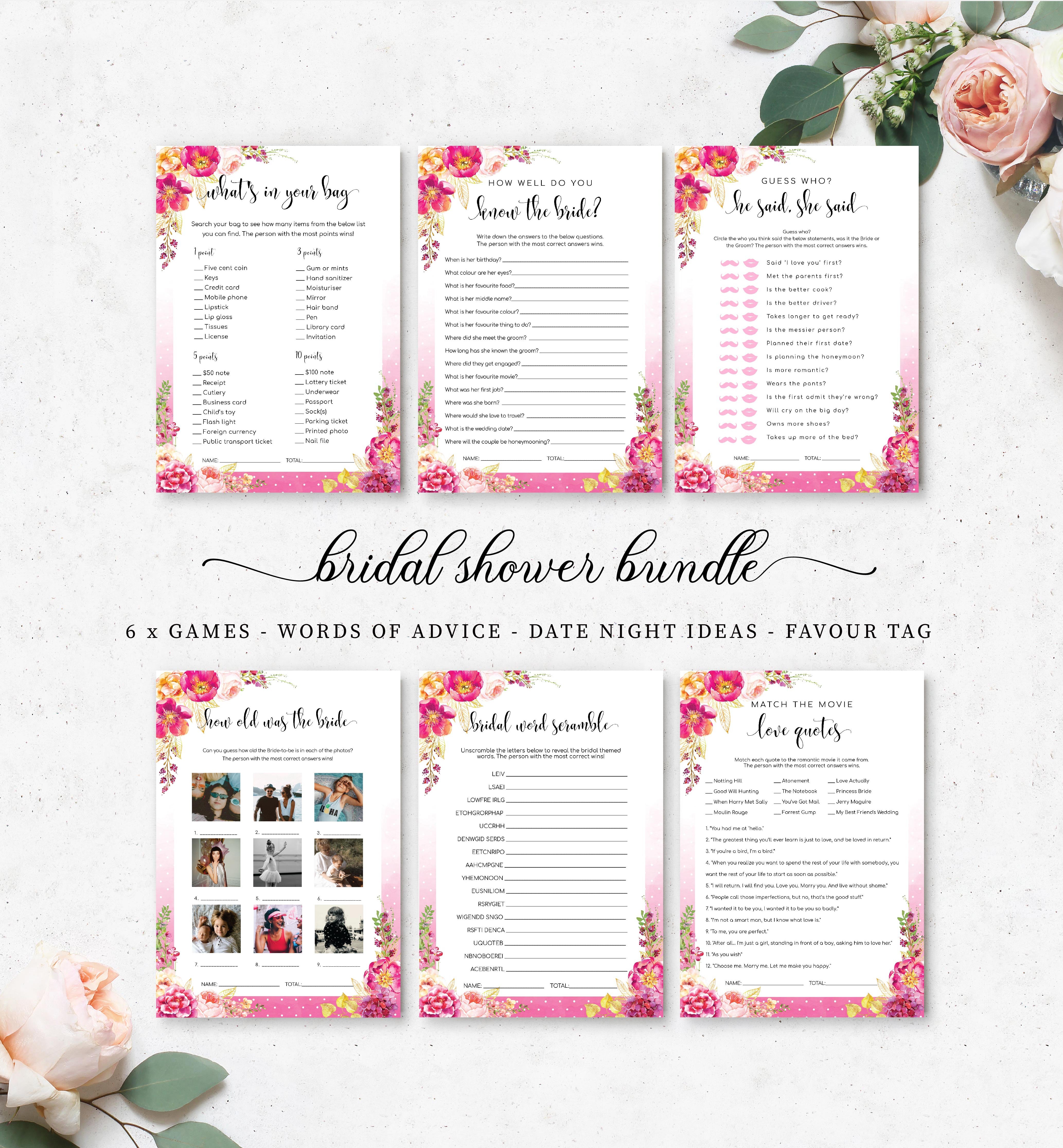 Nantucket Palm  Printable Bridal Shower Games Bundle – Black Bow