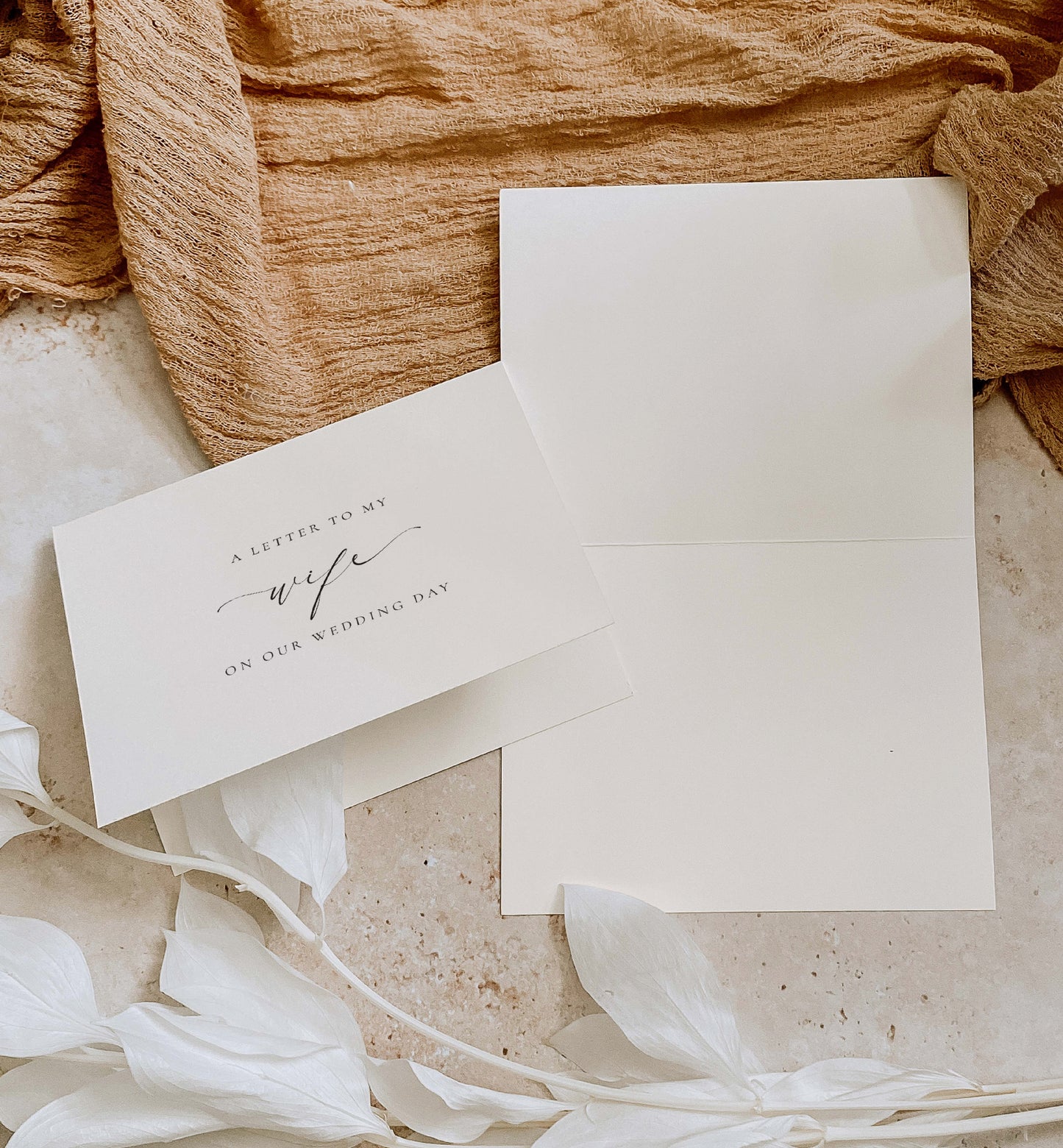 A Letter To My Wife, A Letter My Husband On Our Wedding Day Card, Minimalist Husband and Wife Card, Off White Ivory, Ellesmere