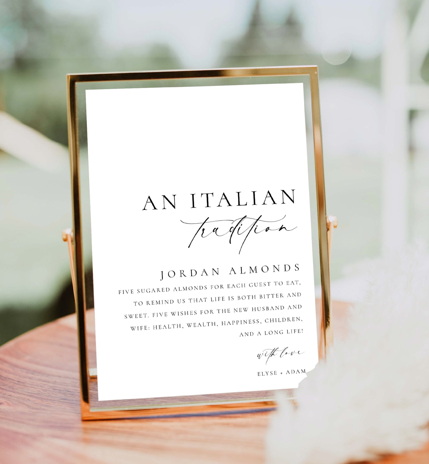 An Italian Tradition Sign, Printable Jordan Almonds Sign, Minimalist Sugared Almonds Wedding Favor Sign, Wedding Tradition sign, Ellesmere