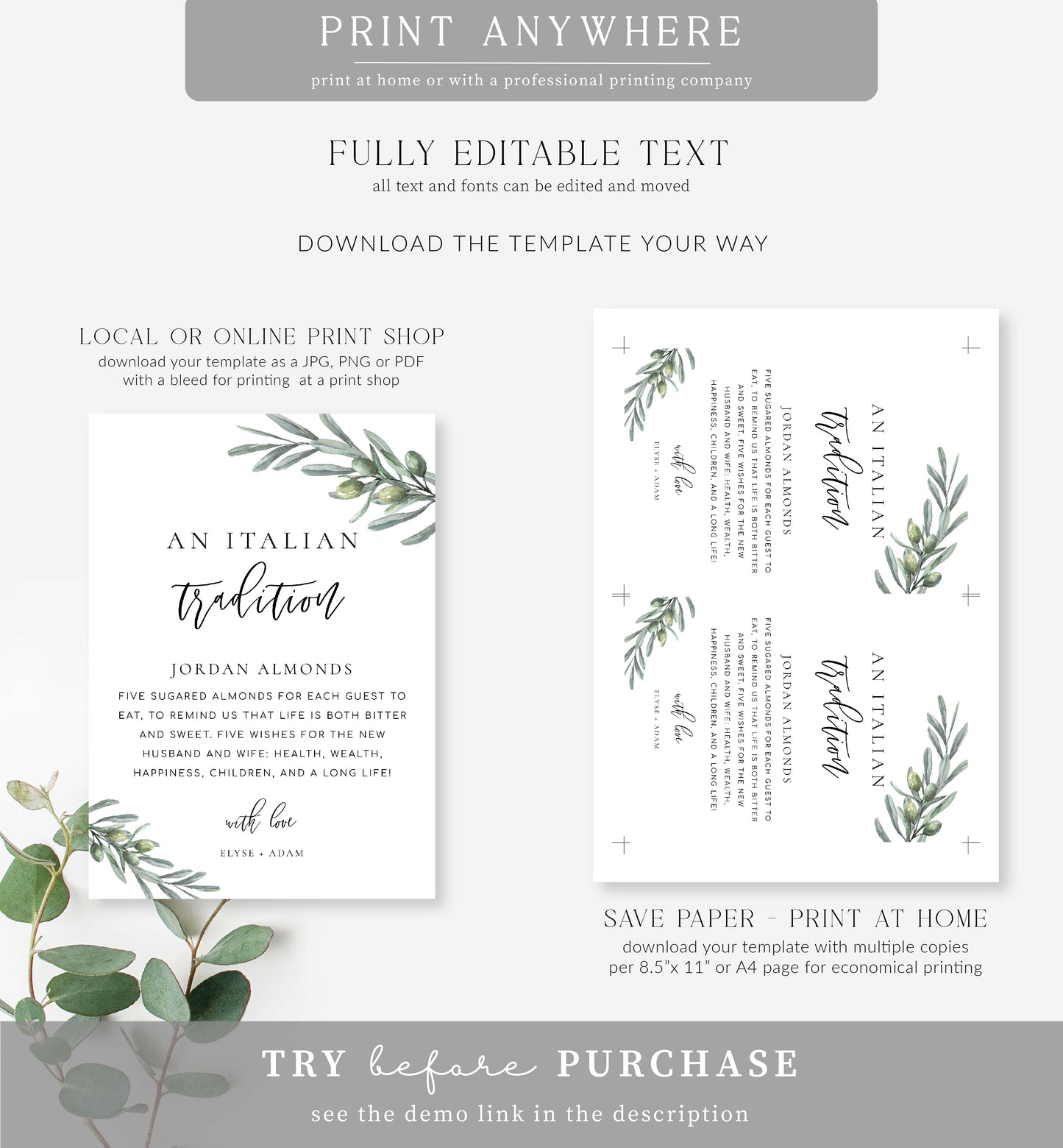 Olive Grove | Printable An Italian Tradition Sign Template