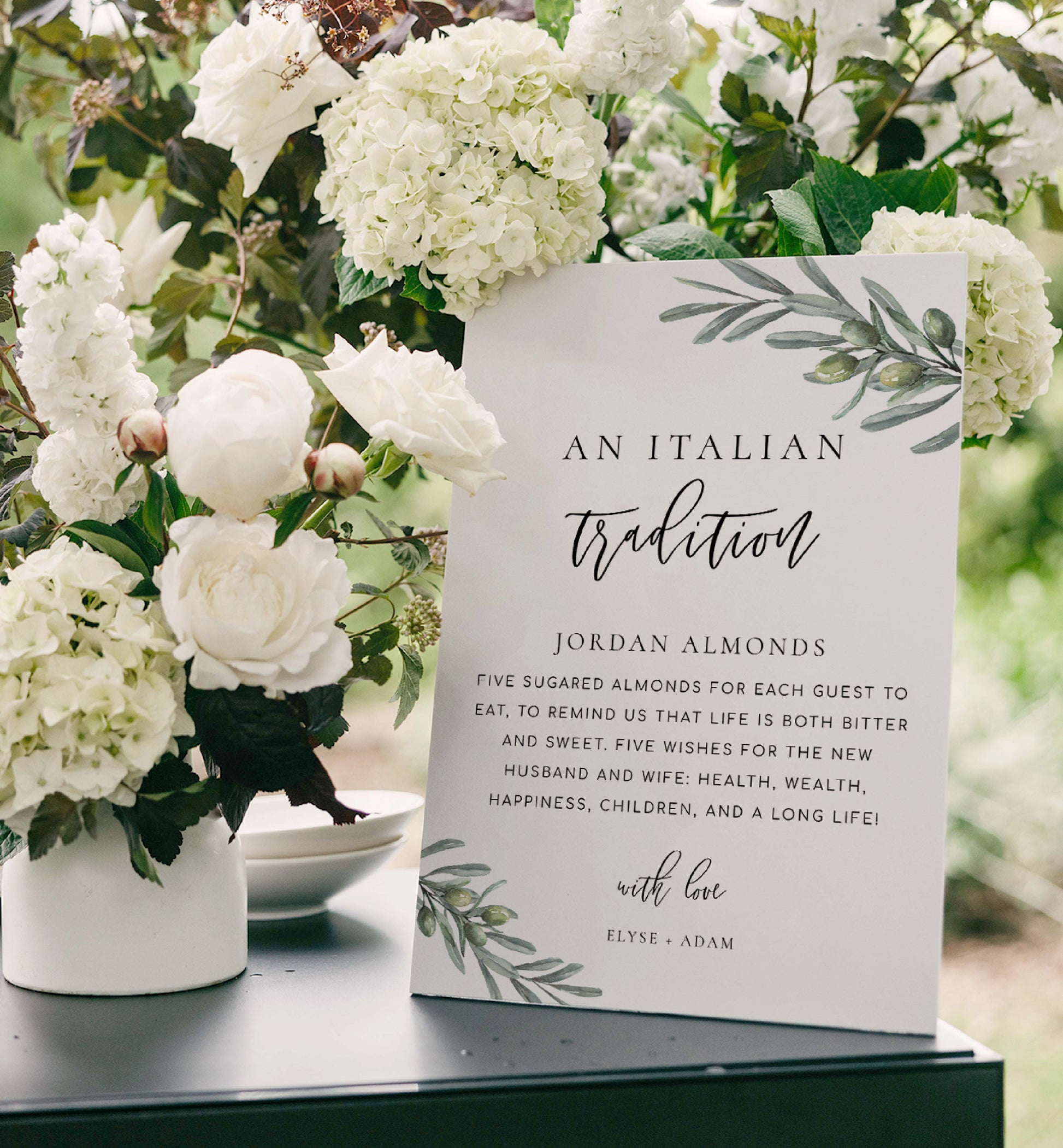 An Italian Tradition Sign, Printable Jordan Almonds Sign, Olive Branch, Sugared Almonds Wedding Favors, Wedding Tradition sign