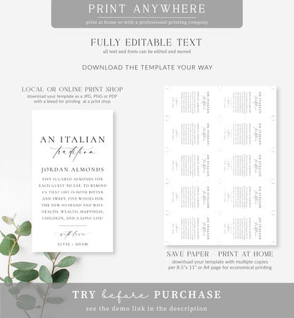 Ellesmere White | Printable Jordan Almonds Favour Tag Template