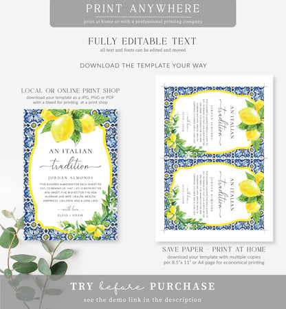 Positano Lemons | Printable An Italian Tradition Sign Template