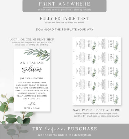 Olive Grove | Printable Jordan Almonds Favour Tag Template