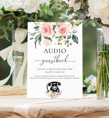 Darcy Floral Pink | Printable Audio Guestbook Sign Template