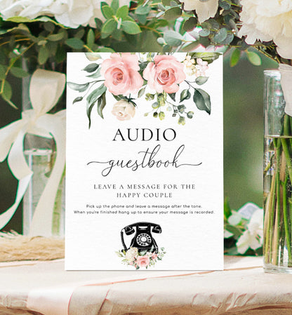 Darcy Floral Pink | Printable Audio Guestbook Sign Template