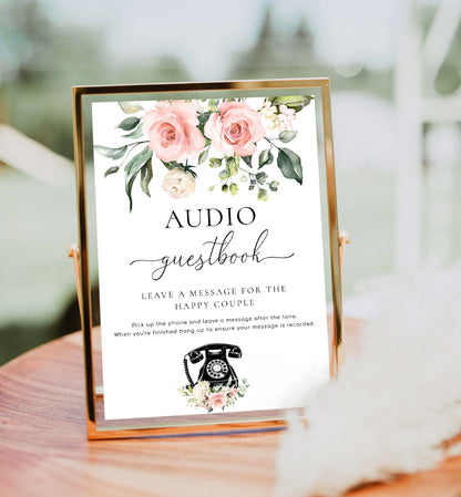 Darcy Floral Pink | Printable Audio Guestbook Sign Template