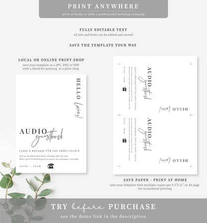 Estelle White | Printable Audio Guestbook Sign Template