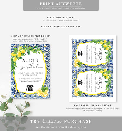 Positano Lemons | Printable Audio Guestbook Sign Template