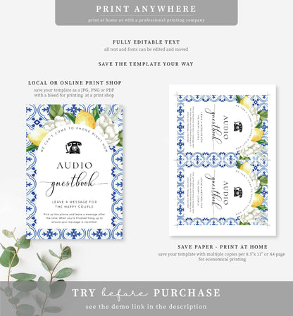 The Med Lemons | Printable Audio Guestbook Sign Template