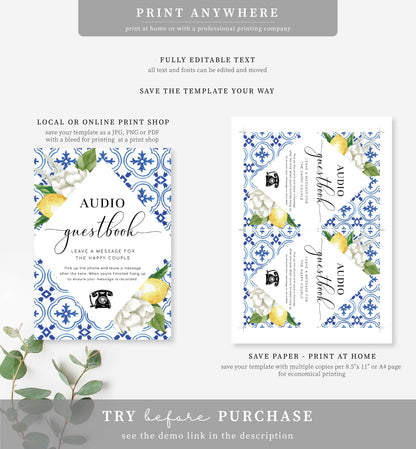 The Med Lemons | Printable Audio Guestbook Sign Template