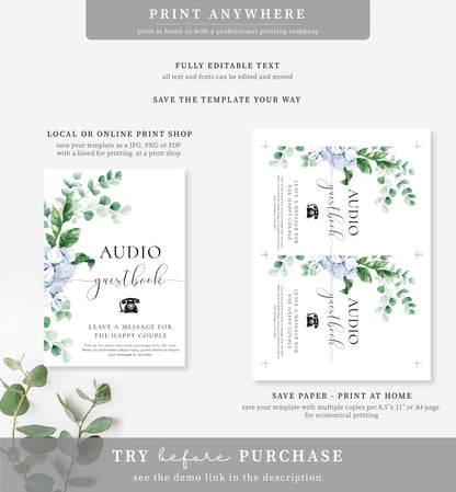 Ferras Blue | Printable Audio Guestbook Sign Template