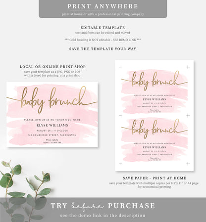 Watercolour Pink | Printable Baby Brunch Shower Invitation Suite