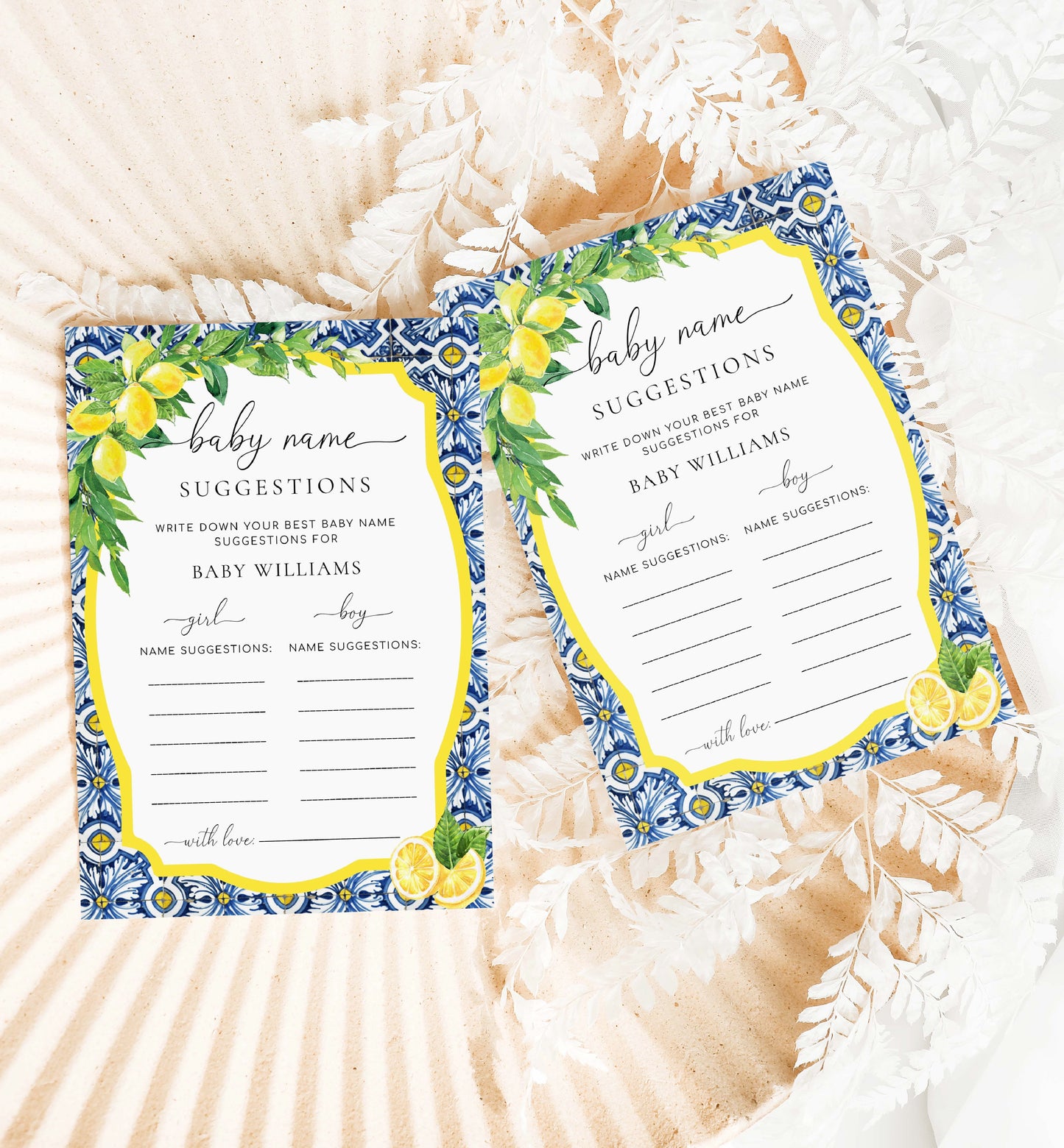 Positano Lemons | Printable Baby Name Suggestion Game Template