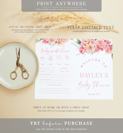 Piper Floral White | Printable Baby Shower Game Booklet Template