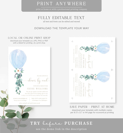 Darlington Blue | Printable Baby Shower By Mail Invitation Template