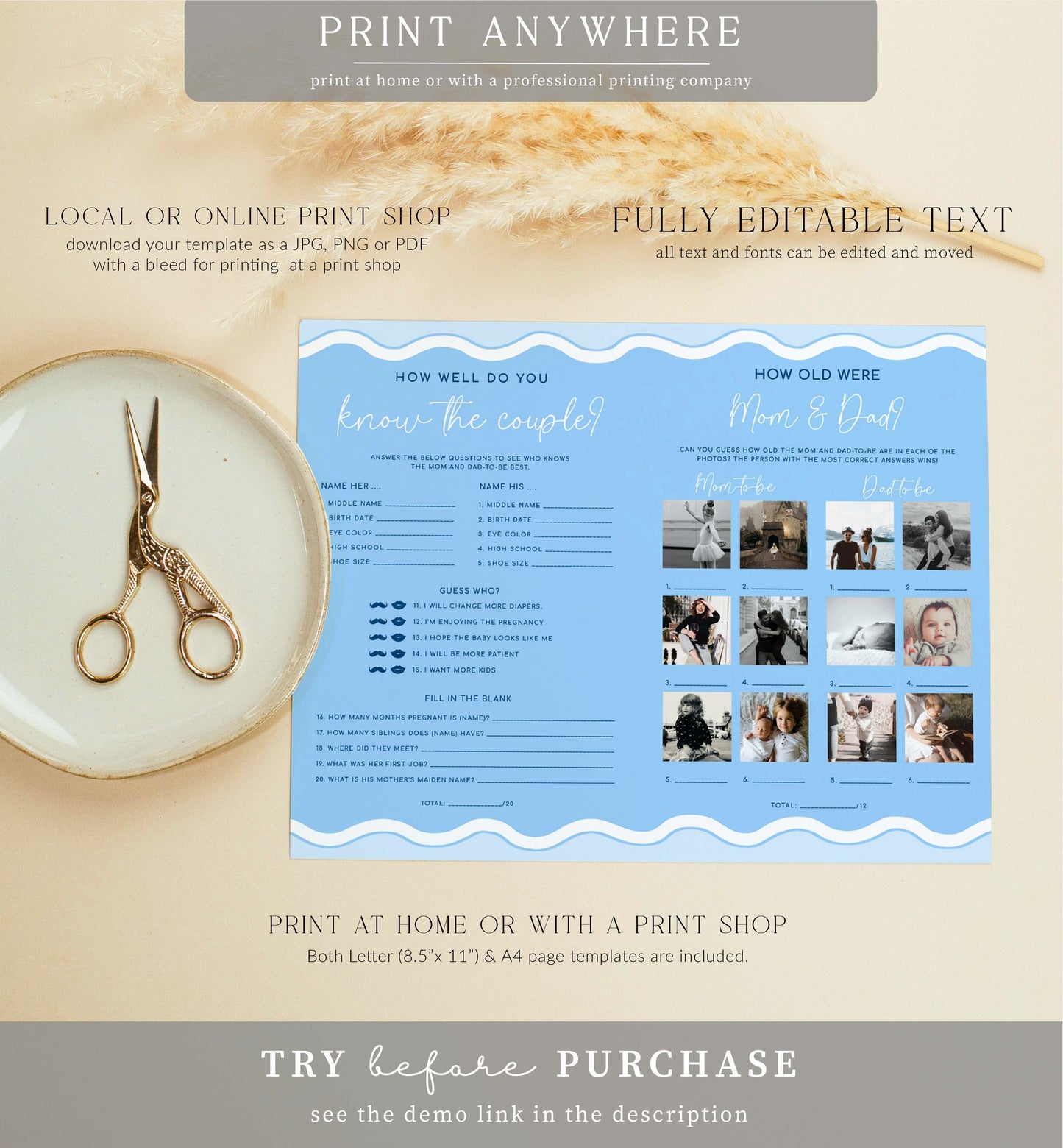 Wave Blue | Printable Baby Shower Games Booklet Template