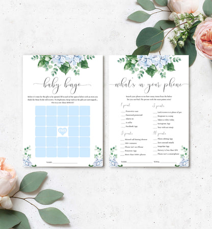 Ferras Blossom Blue | Printable Baby Shower Games Bundle Template