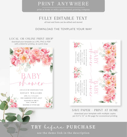 Piper Floral White | Printable Baby Shower Invitation Suite Template