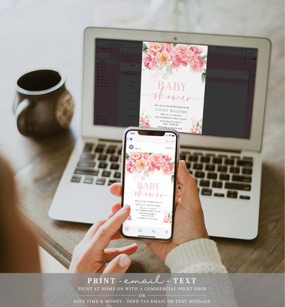 Piper Floral White | Printable Baby Shower Invitation Suite Template