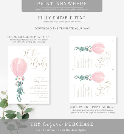 Darlington Pink | Printable Oh Baby Shower Invitation Template