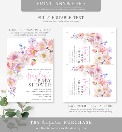 Eloise Floral | Printable Baby Shower Invitation Template