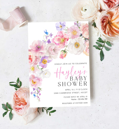 Printable Baby Shower Invitation Template, Spring and Summer Wildflowers Baby Shower, Bohemian Boho Floral Baby Shower, Boho Flower, Eloise