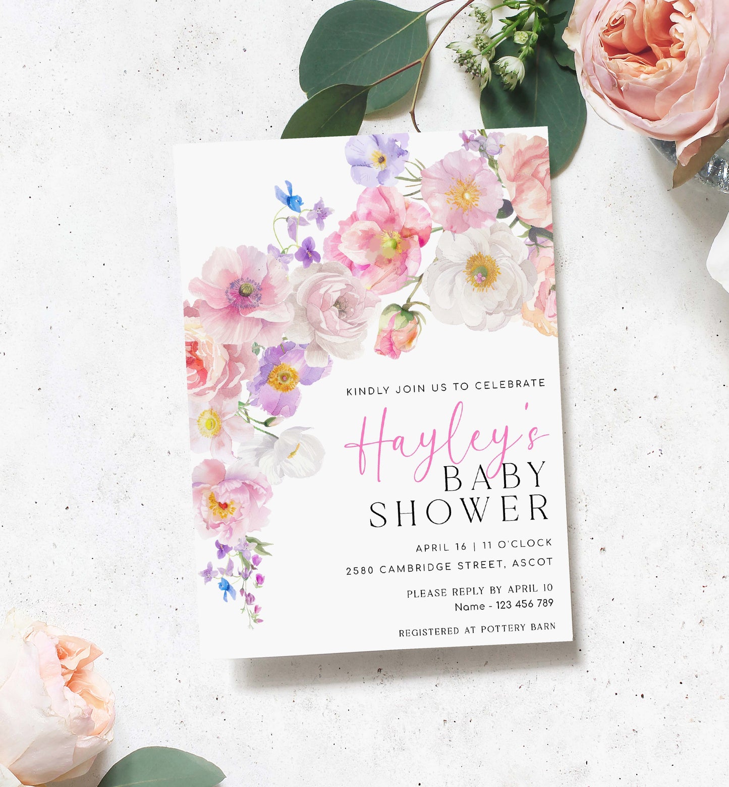 Printable Baby Shower Invitation Template, Spring and Summer Wildflowers Baby Shower, Bohemian Boho Floral Baby Shower, Boho Flower, Eloise