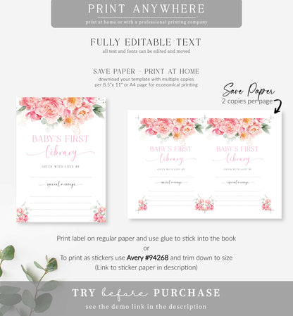 Piper Floral White | Printable Bookplate Label Template