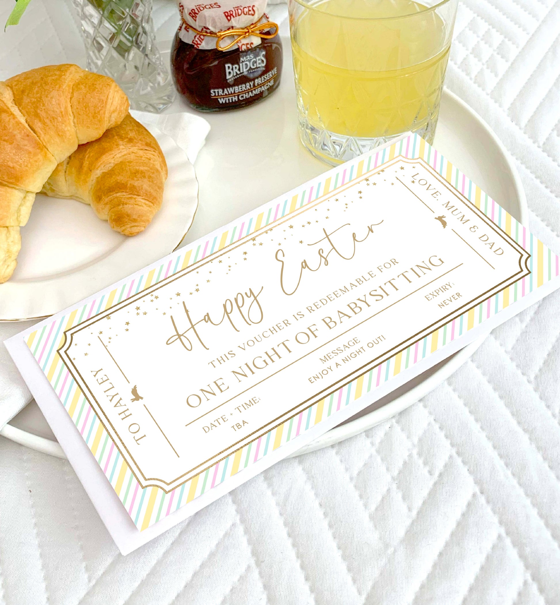 Printable Babysitting Gift Voucher, Easter Childminding Gift Certificate, Childminding Date Night Voucher, Present Coupon Stripe