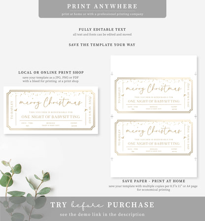 Paintly White Gold | Printable Babysitting Gift Voucher Template