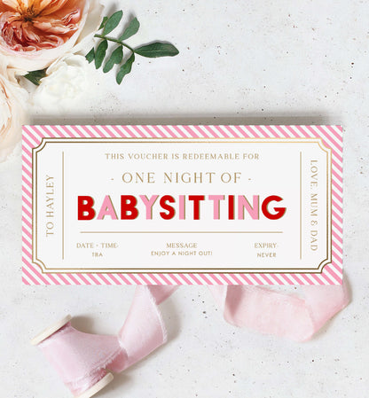 Printable Babysitting Gift Voucher Template, Christmas Childminding Gift Certificate, Childminding Date Night Voucher, Present Coupon Stripe