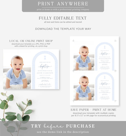 Greek Key Arch White | Printable Baptism Invitation Template