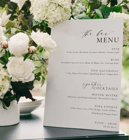 Ellesmere White | Printable Bar Menu Sign Template