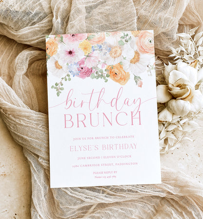 Printable Birthday Brunch Invitation, Girls Birthday Party Invite, Pink Spring Floral Birthday Lunch Invite, Birthday Party Evite, Millie