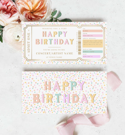 Happy Birthday Concert Gift Voucher Template, Printable Birthday Gift Certificate, Unisex Birthday Printable Birthday Gift Coupon, Music Festival Ticket Gift, Music Tour Ticket Gift Voucher