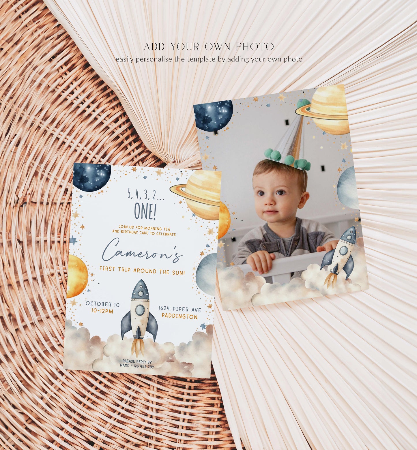 First Trip Around The Sun Birthday Party Invitation, Printable 1st Birthday Party Invite, Boy Space Invitation, First Birthday Blast Off Astronaut Invite