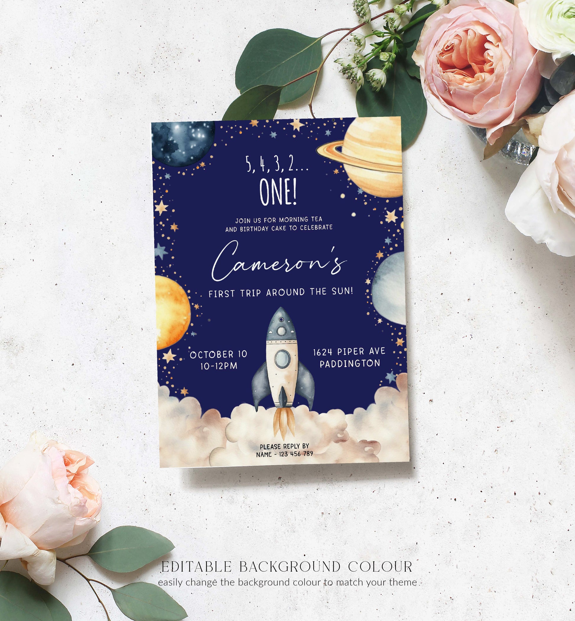 First Trip Around The Sun Birthday Party Invitation, Printable 1st Birthday Party Invite, Boy Space Invitation, First Birthday Blast Off Astronaut Invite