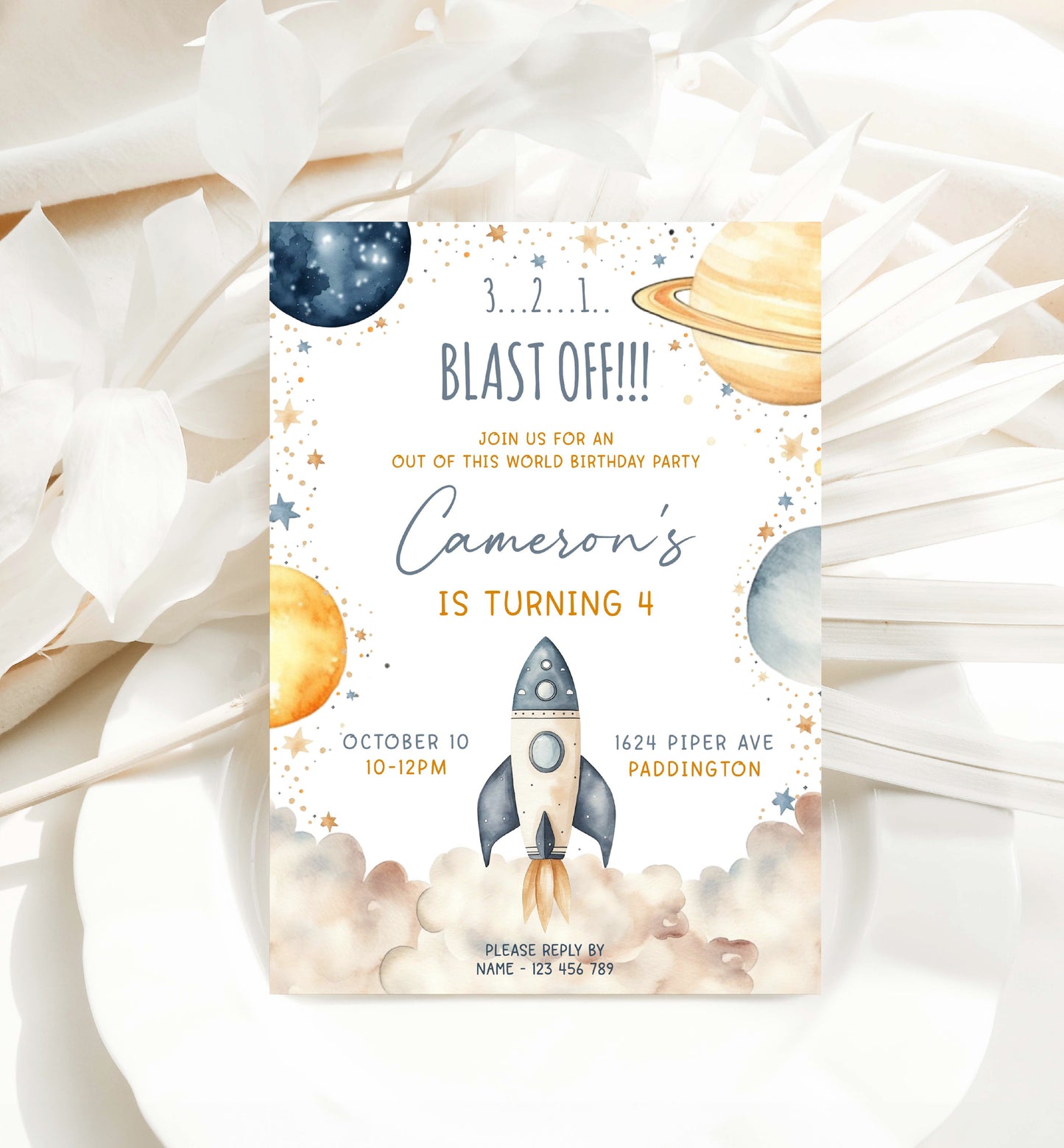 Outer Space Rocket Ship Birthday Party Invitation, Galaxy Planets Printable Any Age Birthday Party Invite, Boy Blast Off Space Invitation, Astronaut Invite