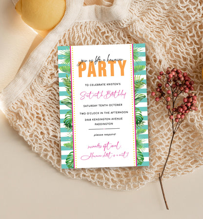 Printable Tropical Birthday Invitation, Editable Hawaiian Party Birthday Invitation, Male Birthday, Tropical Palm Evite, Kids Pool Party