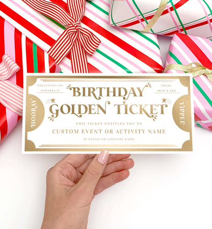 Printable Birthday Golden Ticket Custom Gift Voucher Template, Birthday Gift Certificate, Unisex Birthday Printable Present Coupon, Margo