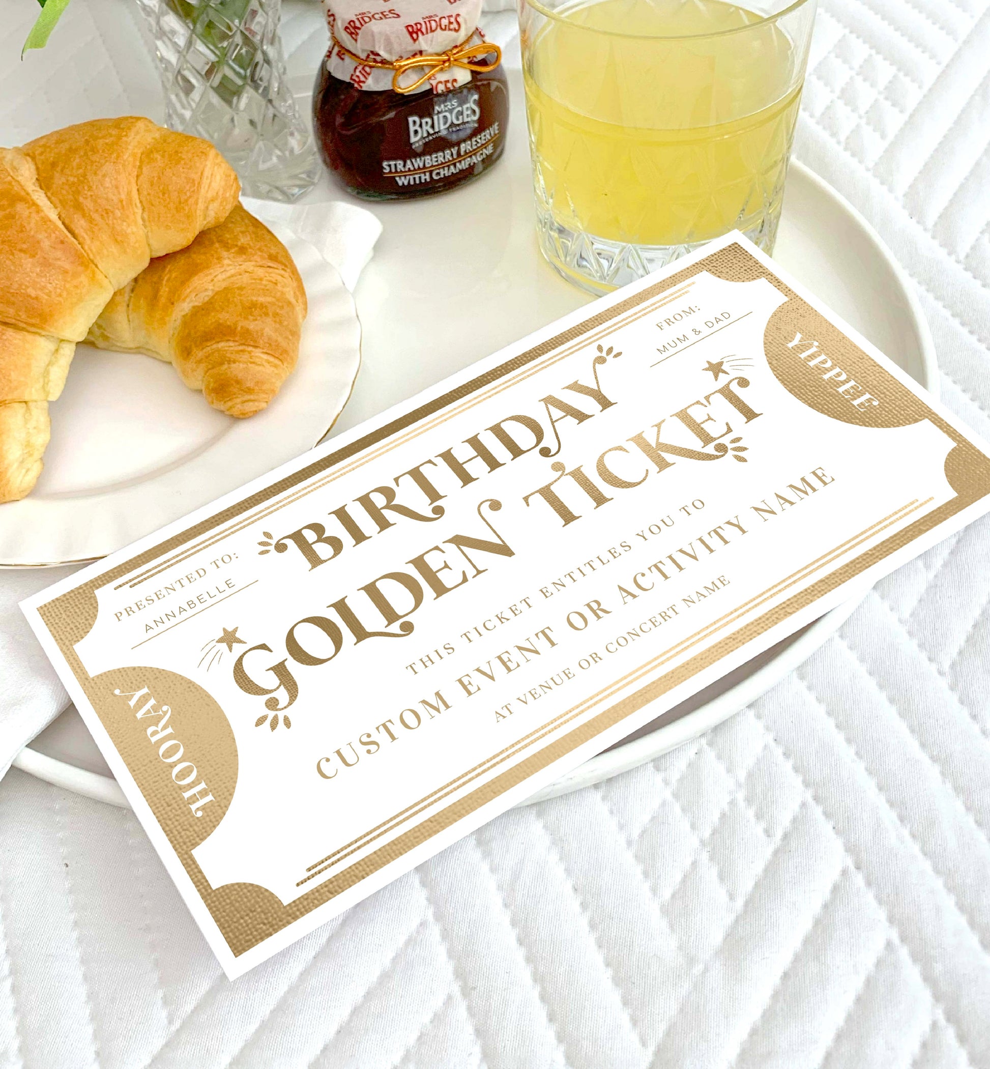 Printable Birthday Golden Ticket Custom Gift Voucher Template, Birthday Gift Certificate, Unisex Birthday Printable Present Coupon, Margo