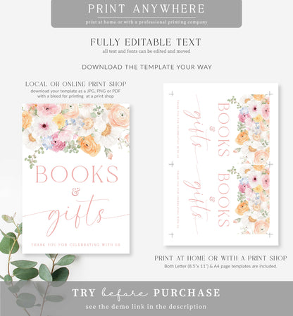 Millie Floral | Printable Books and Gifts Sign Template