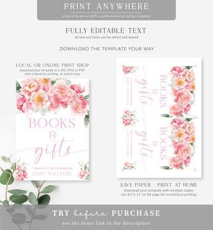 Piper Floral White | Printable Books and Gifts Sign Template