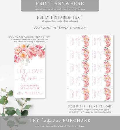 Piper Floral White | Printable Bouquet Bar Sign and Tag Template