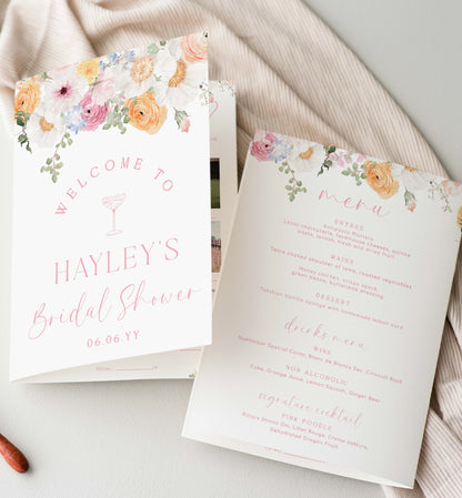 Millie Floral White | Printable Bridal Shower Game and Menu Booklet Template