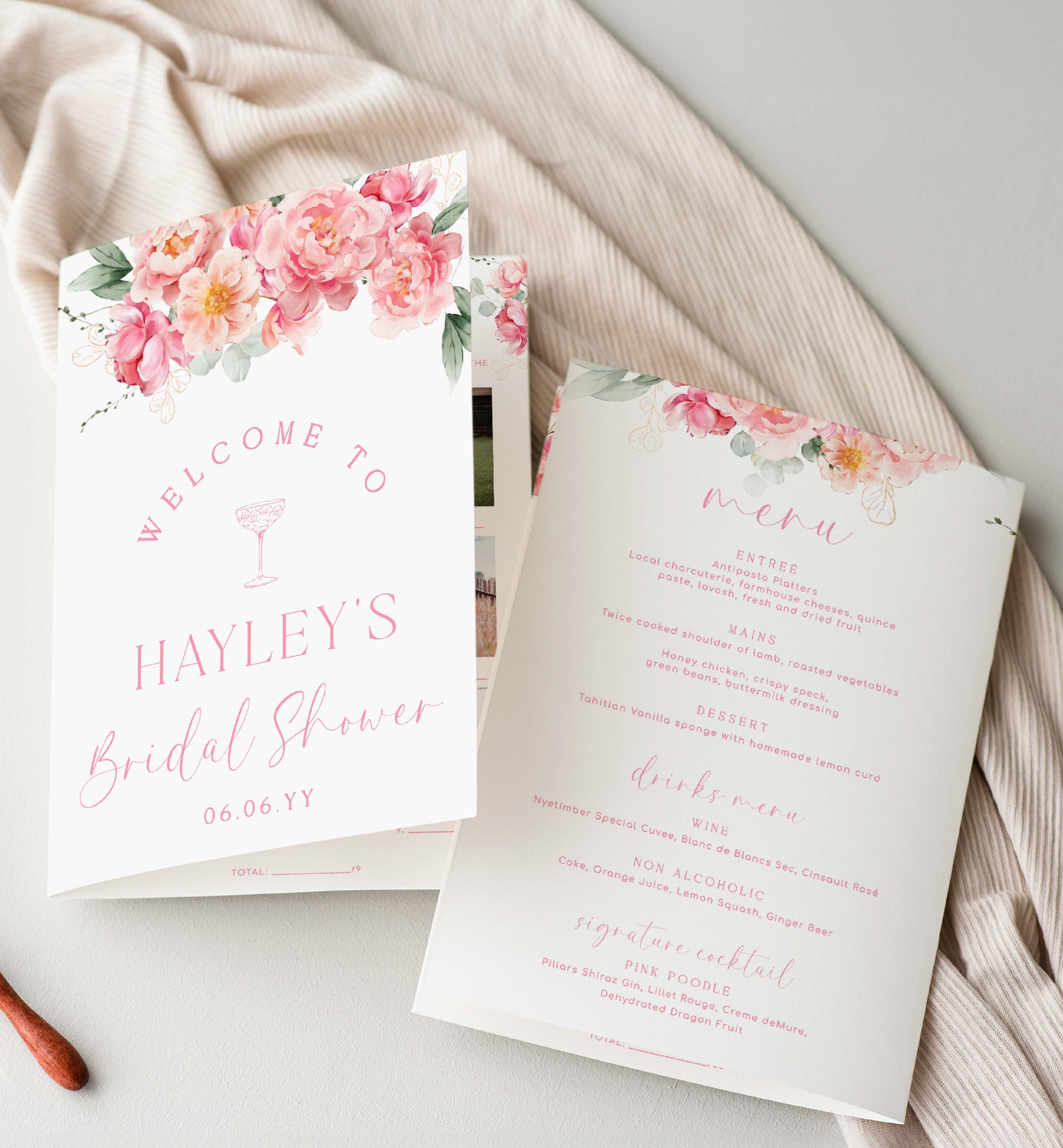 Bridal Shower Menu and Games Booklet, Blush Pink Peony, Printable Bridal Shower Menu, Where Were They Photo Game, Hens Party Games, Piper