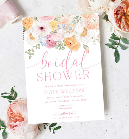 Printable Bridal Shower Invitation Template, Printable Spring Floral Bridal Shower Invite, Pink Wildflower Floral Bridal Shower, Millie